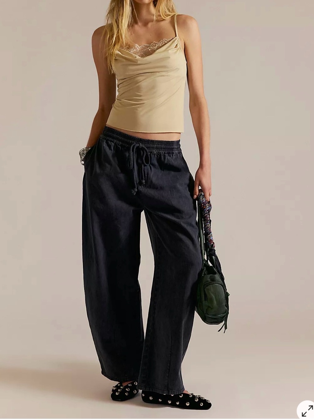Free People Lex Pull-On Barrel Pants Black Size XL Relaxed Wide
